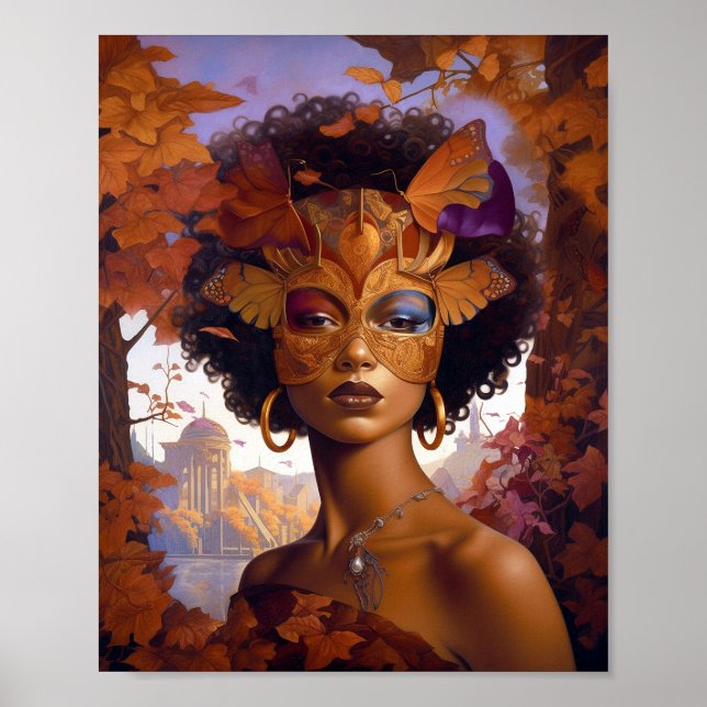 Lady Wearing Mask Black Fantasy Art Poster (Front)