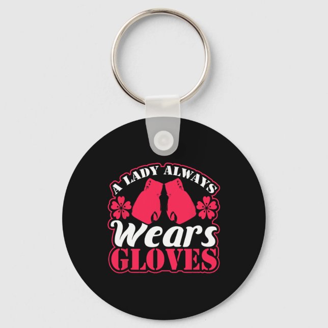Lady Wears Boxing Gloves Fighting Gym Women Fitnes Key Ring (Front)