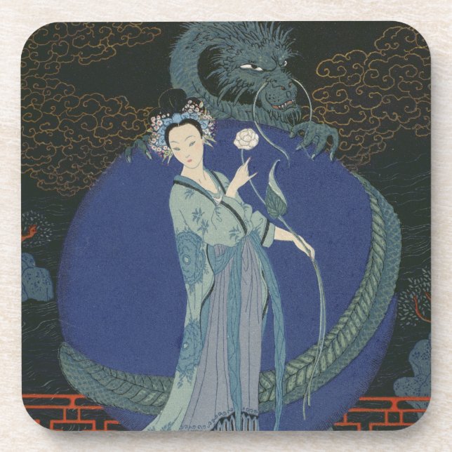 Lady with a Dragon (colour litho) Coaster (Front)