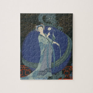 Lady with a Dragon (colour litho) Jigsaw Puzzle