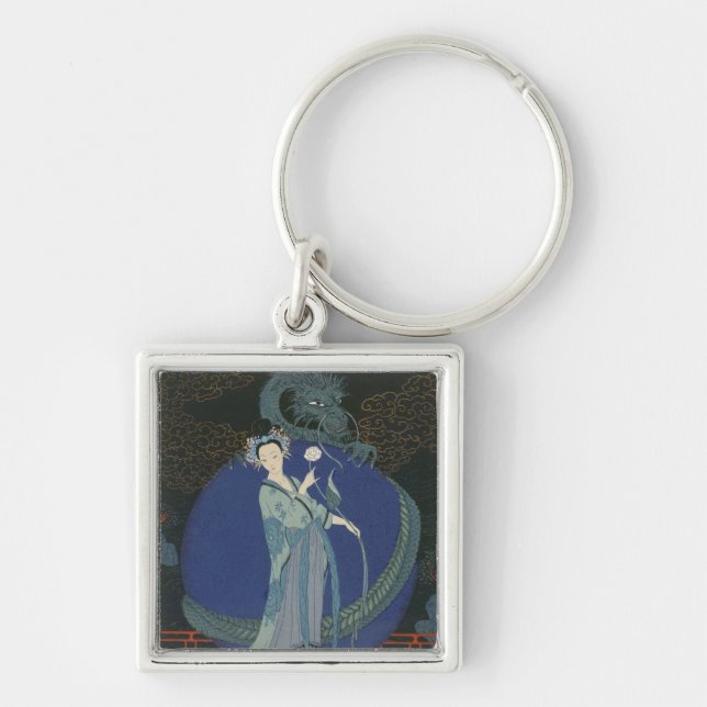Lady with a Dragon (colour litho) Key Ring (Front)