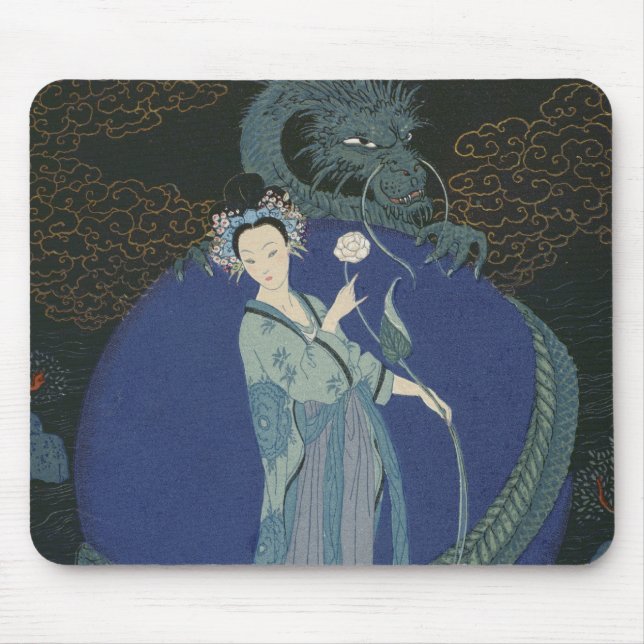Lady with a Dragon (colour litho) Mouse Mat (Front)