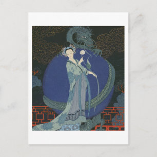 Lady with a Dragon (colour litho) Postcard