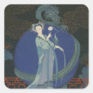 Lady with a Dragon (colour litho) Square Sticker