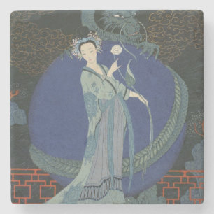 Lady with a Dragon (colour litho) Stone Coaster