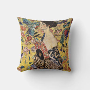 Lady with a Fan by Gustav Klimt Cushion