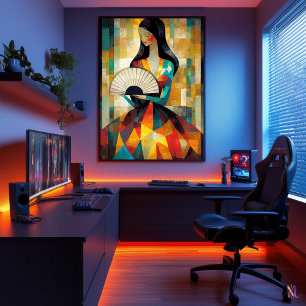 Lady with a Fan - Cubist inspired by klimt Poster