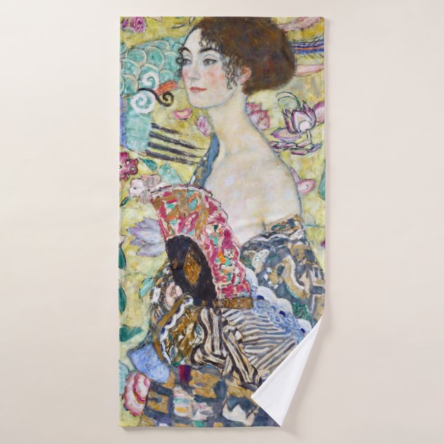 Lady with A Fan, Gustav Klimt Bath Towel (Bath Towel)