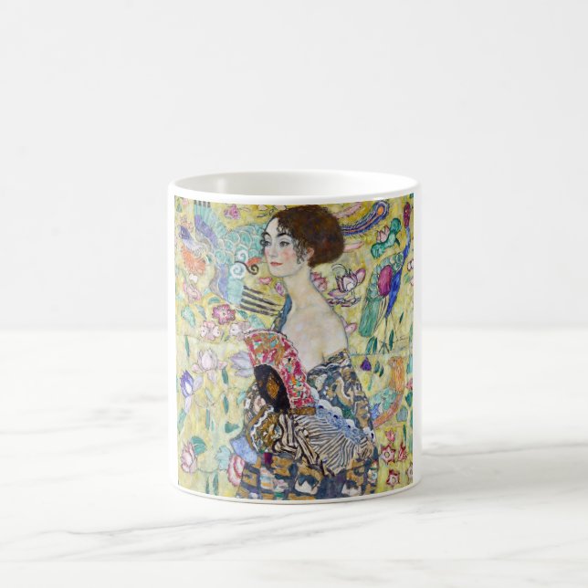 Lady with A Fan, Gustav Klimt Coffee Mug (Center)