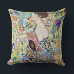 Lady with A Fan, Gustav Klimt Cushion<br><div class="desc">Gustav Klimt (July 14, 1862 – February 6, 1918) was an Austrian symbolist painter and one of the most prominent members of the Vienna Secession movement. Klimt is noted for his paintings, murals, sketches, and other objets d'art. In addition to his figurative works, which include allegories and portraits, he painted...</div>