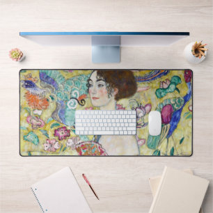 Lady with A Fan, Gustav Klimt Desk Mat