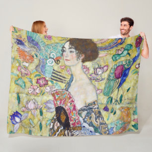 Lady with A Fan, Gustav Klimt Fleece Blanket
