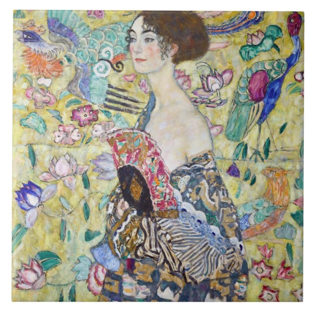 Lady with A Fan, Gustav Klimt Tile (Front)