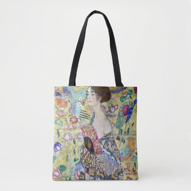 Lady with A Fan, Gustav Klimt Tote Bag (Front)