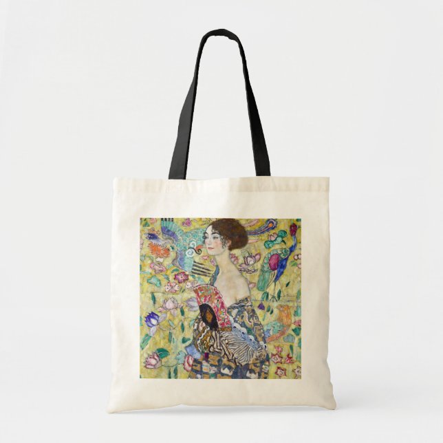 Lady with A Fan, Gustav Klimt Tote Bag (Front)