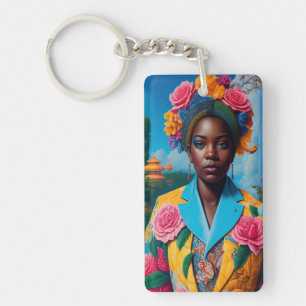 Lady with a floral suit jacket key ring