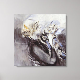 Lady with a Grey Cat (by Giovanni Boldini) Canvas Print