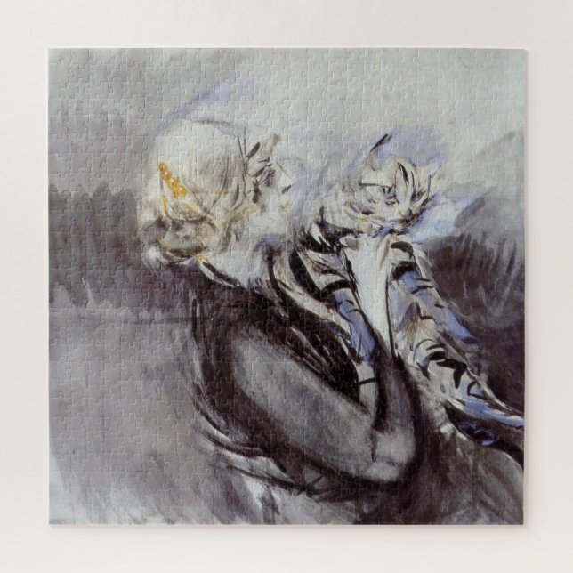 Lady with a Grey Cat (by Giovanni Boldini) Jigsaw Puzzle (Vertical)
