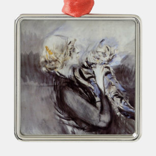 Lady with a Grey Cat (by Giovanni Boldini) Metal Tree Decoration