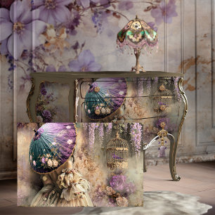 Lady with a parasol, bird & Birdcage, Floral Tissue Paper