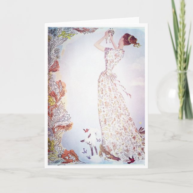 Lady with Animals in the Flowers Holiday Card (Front)