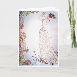 Lady with Animals in the Flowers Holiday Card