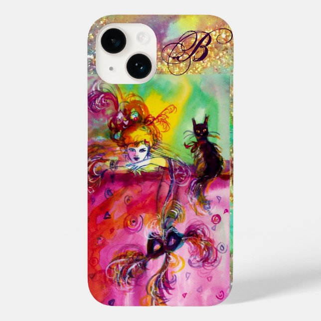 LADY WITH BLACK CAT AND MASK  Masquerade Monogram Case-Mate iPhone Case (Back)