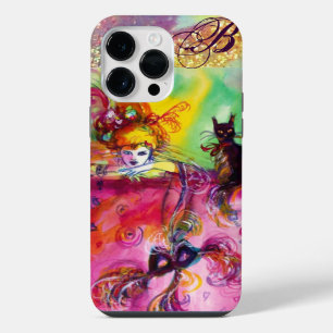 LADY WITH BLACK CAT AND MASK Masquerade Monogram iPhone 14 Pro Max Case