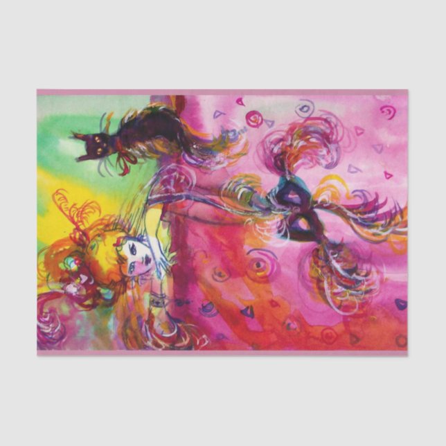 LADY WITH BLACK CAT AND MASK / Venetian Masquerade Tissue Paper (Front)