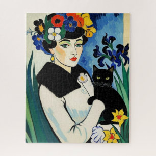 Lady with Black Cat Jigsaw Puzzle