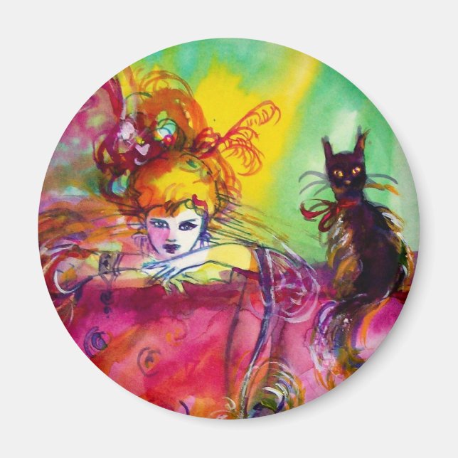LADY WITH BLACK CAT MAGNET (Front)