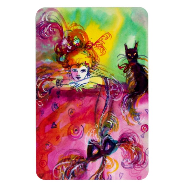 LADY WITH BLACK CAT MAGNET (Vertical)