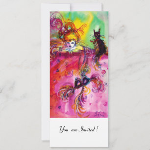 LADY WITH BLACK CAT /Mardi Gras Masquerade Party Invitation