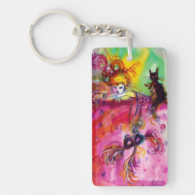 LADY WITH BLACK CAT, MASQUERADE MASK MONOGRAM KEY RING (Front)