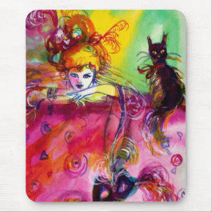 LADY WITH BLACK CAT MOUSE MAT