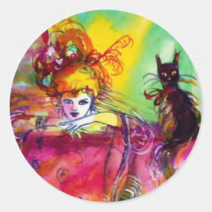 LADY WITH BLACK CAT / Venetian Masquerade Classic Round Sticker