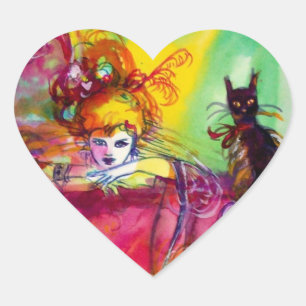 LADY WITH BLACK CAT / Venetian Masquerade Heart Sticker