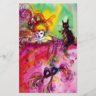 LADY WITH BLACK CT / Venetian Masquerade Stationery