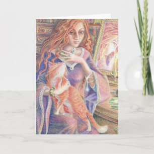 LADY WITH CAT BIRTHDAY GREETING CARD