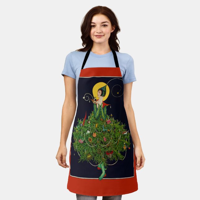 LADY WITH CHRISTMAS GIFTS ART DECO BEAUTY FASHION  APRON (Worn)