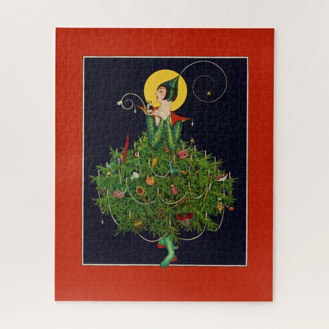 LADY WITH CHRISTMAS GIFTS ART DECO BEAUTY FASHION  JIGSAW PUZZLE (Vertical)