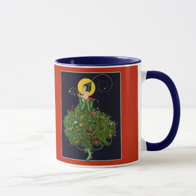 LADY WITH CHRISTMAS GIFTS ART DECO BEAUTY FASHION  MUG (Right)