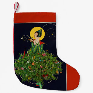 LADY WITH CHRISTMAS GIFTS ART DECO BEAUTY FASHION SMALL CHRISTMAS STOCKING