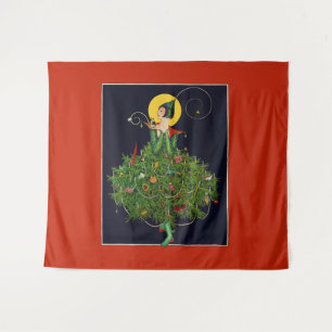 LADY WITH CHRISTMAS GIFTS ART DECO BEAUTY FASHION TAPESTRY