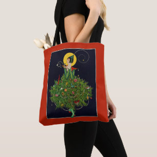 LADY WITH CHRISTMAS GIFTS ART DECO BEAUTY FASHION TOTE BAG