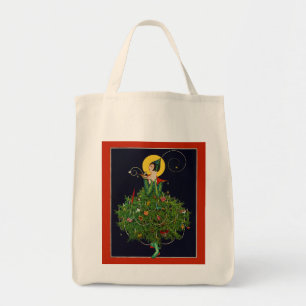 LADY WITH CHRISTMAS GIFTS ART DECO BEAUTY FASHION TOTE BAG