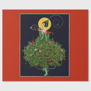 LADY WITH CHRISTMAS GIFTS ART DECO BEAUTY FASHION WRAPPING PAPER