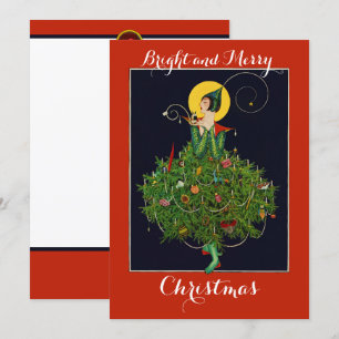 LADY WITH CHRISTMAS GIFTS ART DECO Xmas  Holiday Card