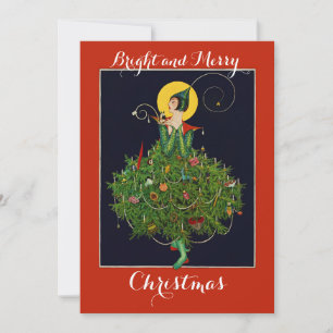 LADY WITH CHRISTMAS GIFTS ART DECO Xmas Invitation