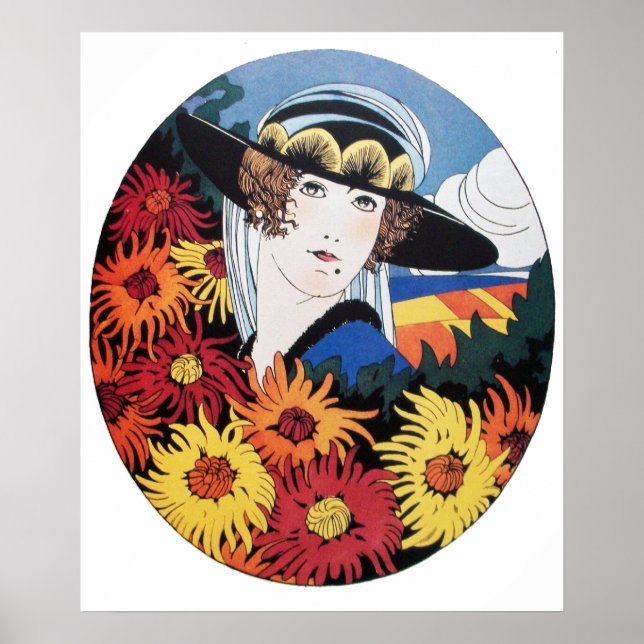 Lady with Chrysanthemum Flowers Poster (Front)